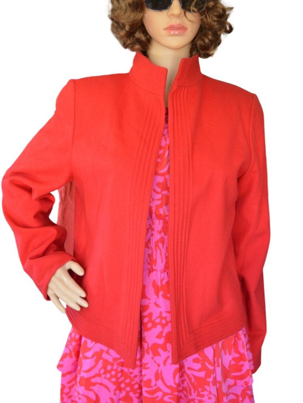 Vintage 90s Company Ellen Tracy Red Wool Blend Open Front Jacket Women Size 10